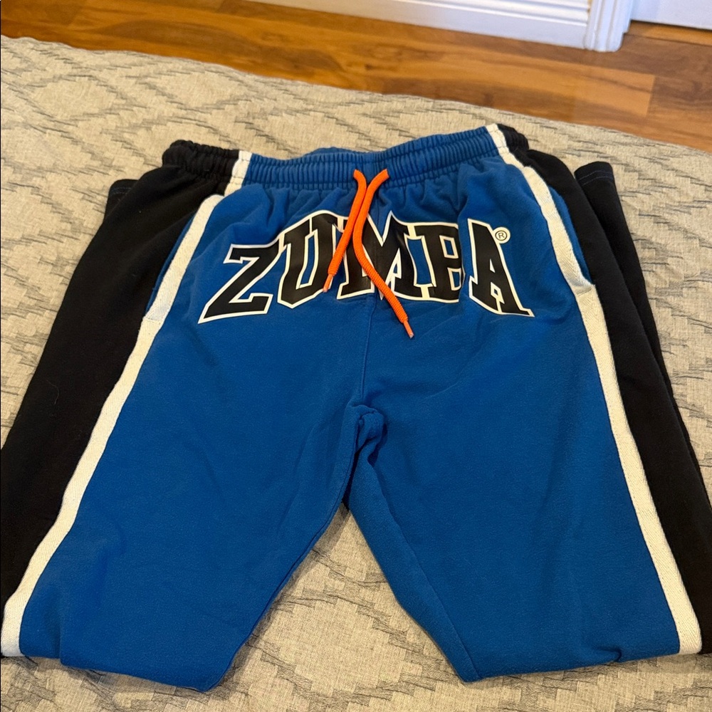 Vintage Zumba Logo Sweatpants Blue Black Stripe Drawstring